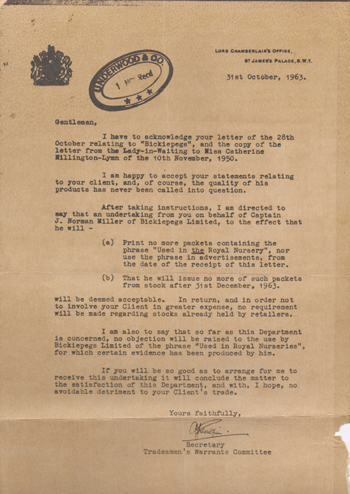 Royal Letter of Endorsement 1963