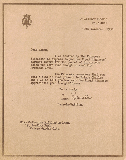 Letter on behalf of Princess Elizabeth 10th November 1950